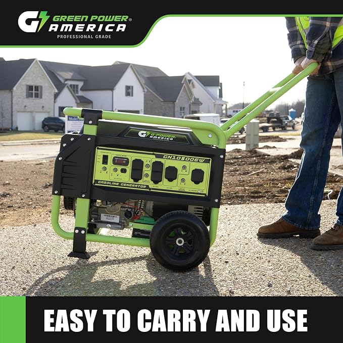 Green-Power America Portable Generator 10500 Watt,Gasoline Powered,Recoil/Electric Start, 12V-8.3A Charging Outlets, Home Back Up & RV Ready