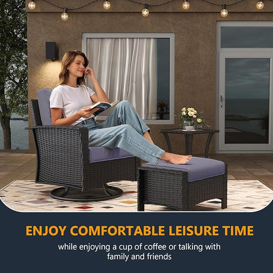 5 Pieces Outdoor Patio Furniture Set, Wicker Patio Sectional Set Conversation Wicker Swivel Chairs with Small Side Table