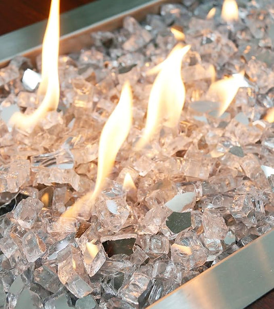 GRISUN Ultra White Fire Glass for Fire Pit, 10 Pounds 1/2 Inch High Luster Reflective Tempered Glass Rocks for Natural or Propane Fireplace, Safe for Outdoors and Indoors Firepit Glass