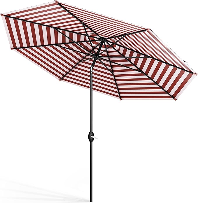 MIDTOWN UMBRELLAS The Lean 6 Feet Outdoor Umbrella With Terylast Red Stripes (Red/White Stripes) Polyester Fabric - 8 Ribs Aluminum Frame Patio Umbrella With Zinc Alloy Crank Lift And Auto-Tilt System