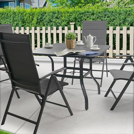 Kozyard Outdoor Patio Dining Table Woodgrain-Look Frame Powder Coated Table for 4, Square Patio Table with Umbrella Hole for Backyard Patio Dining (Gary) (35.4"x35.4")