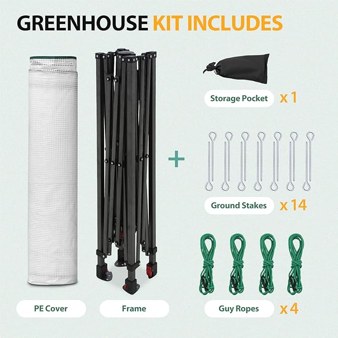 EAGLE PEAK Instant Pop-up Greenhouse, Indoor Outdoor Plant Gardening Green House, Roll-Up Zipper Doors and Side Windows, Walk in 8x6 ft, White/Clear