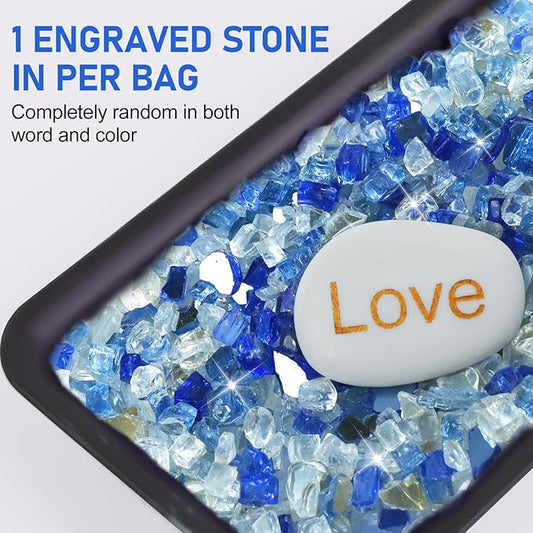 20Ib Fire Glass for Fire Pit - 1/2 inch Reflective Fire Glass Rocks for Propane and Gas Fireplace, Blue Firepit Glass with Inspiration Stone - Blue Mixed