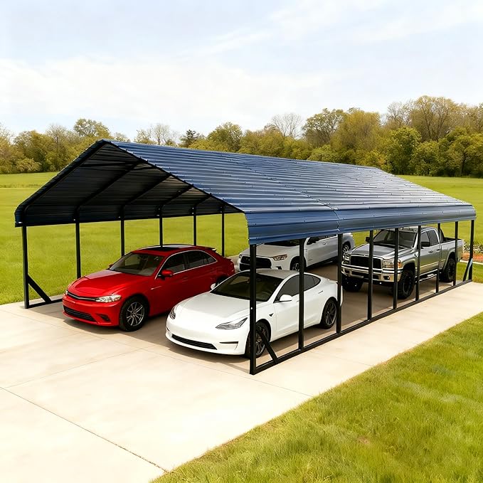 Heavy Duty Metal Carport 20x20 ft Galvanized Steel Frame RV Carport Storage All Weather Shelter Easy Assembly for 2 Car Extra Large Canopy for Dual Vehicle Boat Protection Garage (20x40 FT)