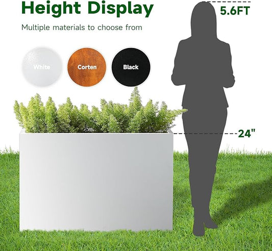 Metal Rectangular Outdoor Planter Box 36" x 15" x 24" White Steel Long Planter Spliced Flower Box with Partitions for Outside,Indoor,Garden (White, 36 * 15 * 24)
