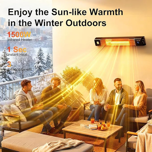 Outdoor Heaters for Patio,Wall Mounted Patio Heater,Infrared Heater with Remote,3 Heat Levels,Overheat Protection,Waterproof,24H Timer,1500W Electric Heaters for Garage,Gazebo,Backyard Use