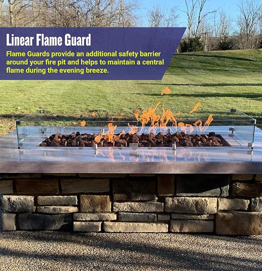 American Fireglass Tempered Glass Flame Guard for 48" x 6” Linear Drop-in Fire Pit Pans | Outdoor Wind Guard with Aluminum Fire-Resistant Brackets & Non-Slip Feet | 53.5-inch x 11.5-inch x 6-inch