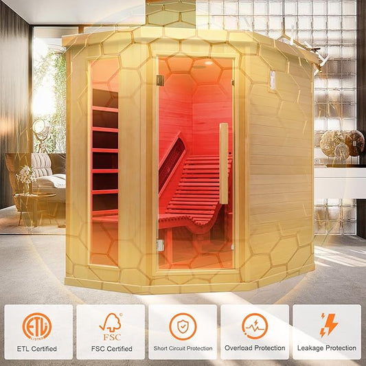 Infrared Sauna Room with Recliner, One Person Infrared Sauna Home, 220V,2300W, 4 Heating Tubes, 4 Carbon Crystal Heating Panel, Bluetooth Speakers, 7 Color Light, Oxygen Bar