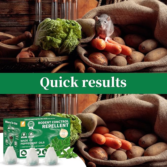 Mouse & Rat Repellent Pouches Peppermint Oil Mice Repellent - Rodent Deterrent Bags for Indoor/Outdoor Use, Home Garage Car RV Boat Cabin Protection (24 Pack)