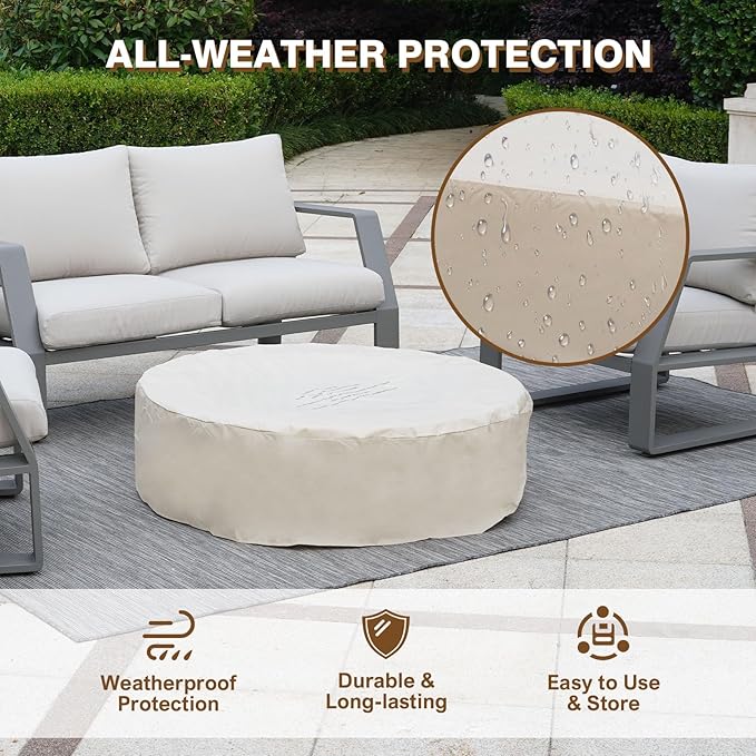2-Piece Outdoor Propane Fire Pit Table Set – Premium Terrazzo-Like MgO Finish, Round Gas Fire Table with Glass Wind Guard for Patio, Garden & Backyard, Includes Rain Cover & Glass Beads