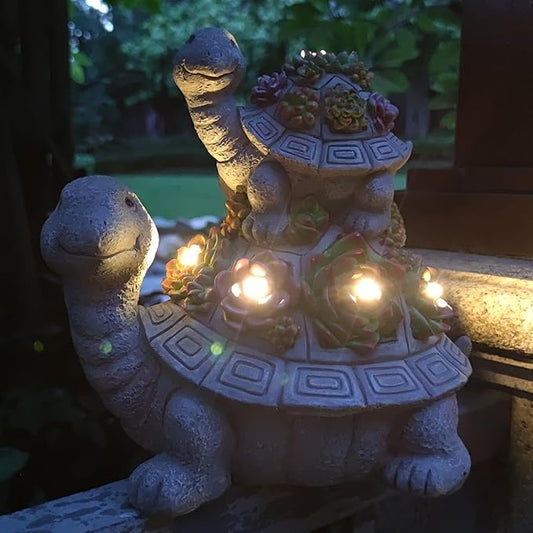 VIOYOUNS Large Turtle Solar Garden Outdoor Statues with Succulent and 6 LED Lights,Outside Solar Turtle Decor Art for Garden,Home,Lawn,Yard, Balcony Ornament