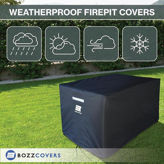 Fire Pit Cover Rectangular - 48"L x 28" W x 24"H - Heavy Duty 600D Tear Resistant Material, Weatherproof and Windproof, Outdoor Firepit Table Cover – Black