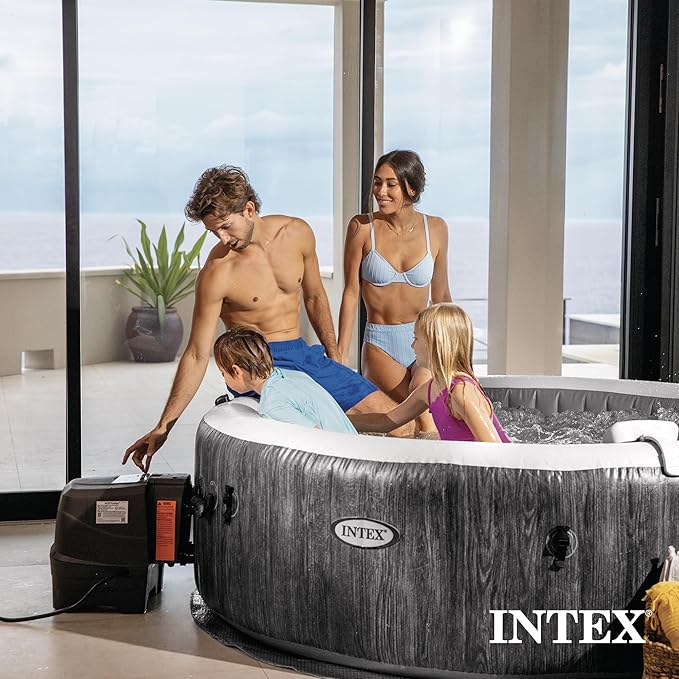 INTEX PureSpa Plus Greywood 6 Person Inflatable 85" Round Hot Tub Bubble Jet Spa and Easy Set Type S1 Replacement Filter Pump Cartridges (6 Pack)