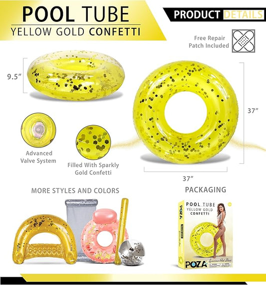 POZA Inflatable Pool Float Tube – Sparkly Confetti Swim Ring, Heavy Duty UV Resistant Inflatable Tube Pool Float for Kids & Adults – Multiple Colors & Sizes – Beach, Lake & Pool Party Float