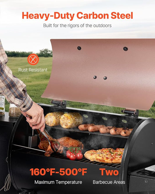 VEVOR Wood Pellet Grill Smoker, 8 in 1 BBQ Grills for Outdoor Cooking, 456 Square Inches Cook Area Electric Grill and Smoker, with Digital Controller, Meat Probe, 500°F Max Temperature, Black
