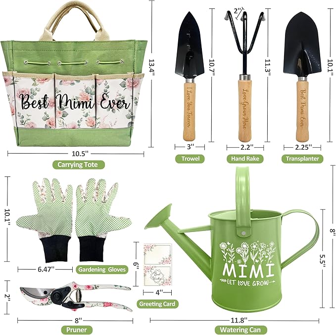 Gifts for Mimi, Christmas Mimi Garden Kit Gifts for Grandma Floral Gardening Tools and Durable Garden Tools Organizer Tote, Ideal Gardening Gift for Women on Birthday Plant Lover Present