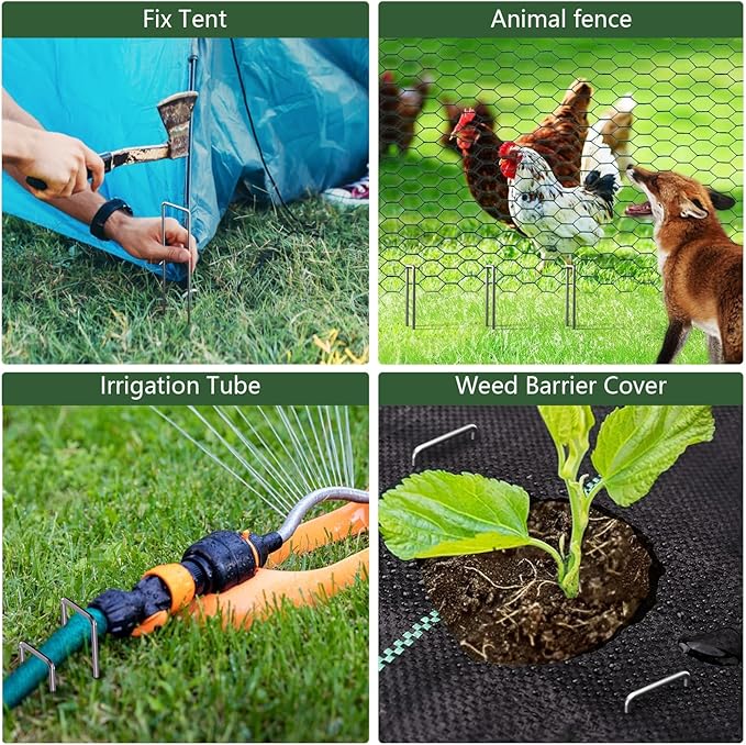 AMAGABELI GARDEN & HOME 6 Inch 100 Pack Galvanized Landscape Staples 11 Gauge Anti-Rust Heavy Duty Garden Staples Plant Cover Stakes U-Shaped Sod Pins Ground Fence Stakes for Weed Barrier Fabric