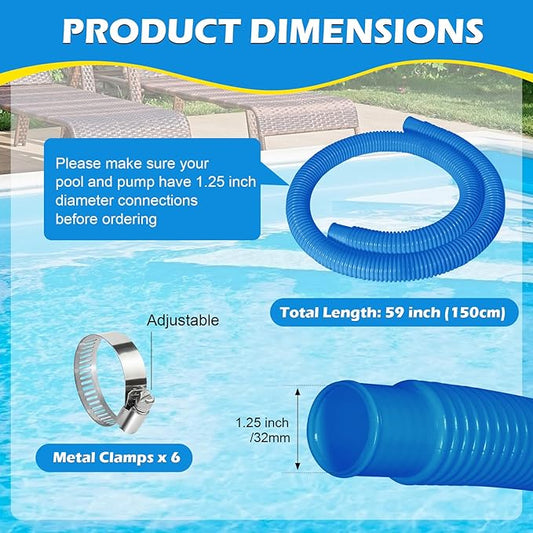 4 Pcs 1.25" Pool Hose, 59" Long Accessory Pool Pump Replacement Hoses, Compatible with All Above Ground Pool Filter Pumps that Use 1 1/4 Diameter Hoses