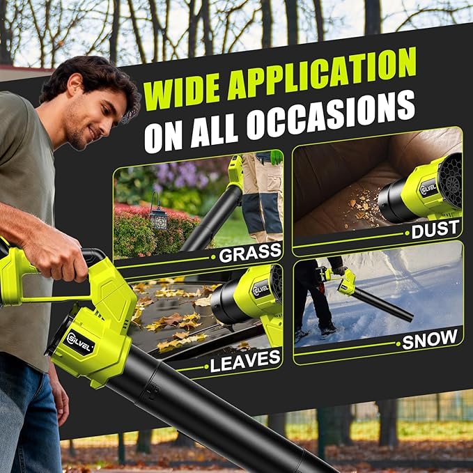 SILVEL Leaf Blower, 650CFM (200MPH) High Power Brushless Turbo, 24V Cordless Electric Blower with 2x6.0Ah Battery and Charger Lightweight for Lawn Care, Patio Cleaning, Fallen Leaves and Dust