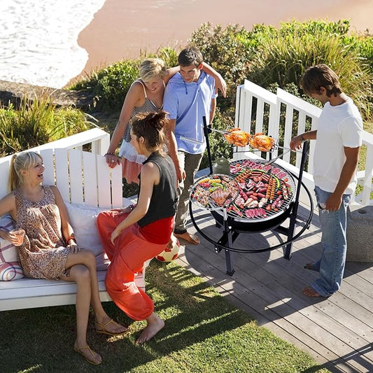 VINGLI 33 Inch Outdoor Fire Pit with 2 Grills, Wood Burning Firepit with Swivel Cooking Grate, Removable Swivel Grill for Backyard Patio Outside Picnic BBQ