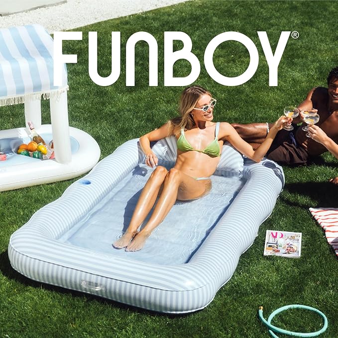 FUNBOY Tanning Pool Lounger Float, XL 72'' x 48'' Pool Float with Custom Pillow and Large Cup Holder, Perfect for Pool or Backyard.