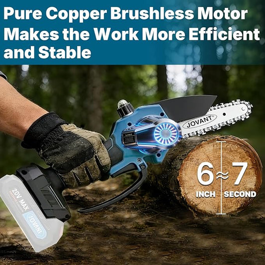 6-Inch Mini Chainsaw Cordless,Lightweight Handheld Electric Pruning Saw for Tree Trimming, Branch Cutting, Wood Cutting, Gardening - Safety Lock, Automatic Oiler, (No battery)