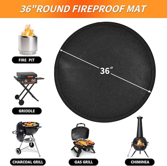 36" Round Fire Pit Mat for Solo Stove Bonfire, Fireproof Mats for Under Reusable Oil-Proof Waterproof BBQ Pad for Deck Patio Grass Outdoor Indoor Grill Solo Stove Accessories