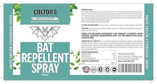 Bat Repellent Spray - Indoor/Outdoor Natural Deterrent, Discourage Invasion/Nesting Attic, Barnes, Homes, Garages (16 oz)