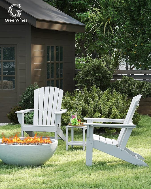 GREENVINES Adirondack Chairs Set of 4 | HDPE Plastic | Oversized Fire Pit Chair | All Weather | White | Poly Lumber | for Outdoor Deck Backyard Patio Garden