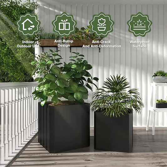 Metal Planter Box-26 L X26 W X26 H-Steel Planters for Outdoor Plants, Large Square Planter Box, Heavy Duty Black Metal Planter Pot for Patio, Deck, Garden, Yard, Drainage Holes, Easy Assembly