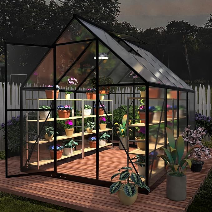 HOOYEAH Green Houses for Outside, 6 x 12 FT Polycarbonate Greenhouse with Lockable Door, Heavy Duty Winter Greenhouses for Outdoors, Aluminum Sunroom Plant Care House