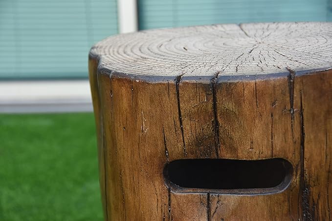 AMS Fireplace |Elementi Concrete Propane Tank Cover (Manchester - Redwood) | GFRC, Redwood Color, Round Shape, Size - 18.5 x 19.5 x 24.4 inches | Suited for Manchester Redwood Fire Pits