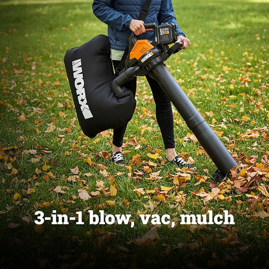 WORX Cordless Leaf Blower, 3 in 1 Blowers for Lawn Care with Leaf Vacuum & Leaf Mulcher, Electric Blower with Brushless Motor & 2 Speed Control, Batteries & Charger Not Included, WG583.9
