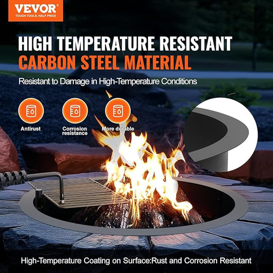 VEVOR Fire Pit Ring, Fire Pit Insert with Barbecue Fire Ring, 35-in Outer/31-In Inner Diameter, 8.5in Height, Carbon Steel Liner DIY Campfire Ring Above/In-Ground, for Outdoor Camping, Bonfires