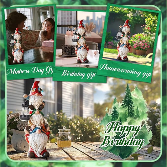 twinbling Garden Gnome Statue with Solar Lights Garden Sculptures Funny Triple Gnome Outdoor Patio Lawn Yard Balcony Home Decor Birthday Gift for Woman Grandma 12 in Spring Gnomes