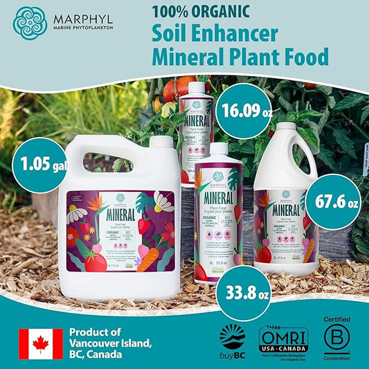 MARPHYL Organic Minerals Liquid Fertilizer – Essential Trace Mineral Blend for Healthy Plant Growth, Improves Nutrient Uptake for Garden Flowers, Vegetables, Succulents & Hydroponics