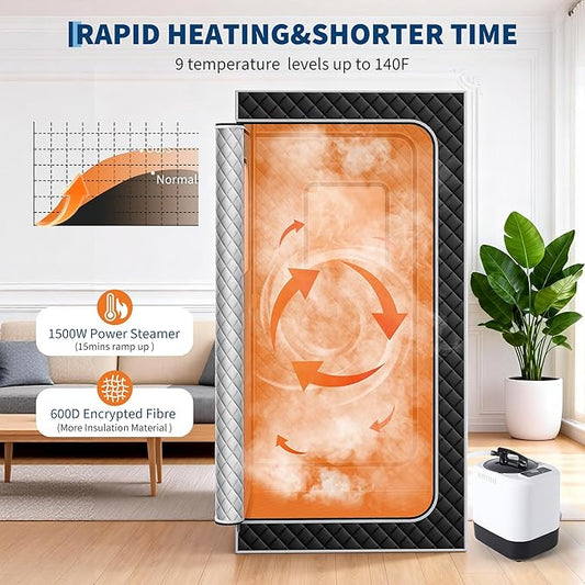 GarveeHome Sauna Box,Portable Sauna for Home with 4L 1500W Steamer,Portable Steam Sauna Tent with 600D Oxford,Explosion Zroof Zip,99 Mins Timer,Foldable for Home Spa