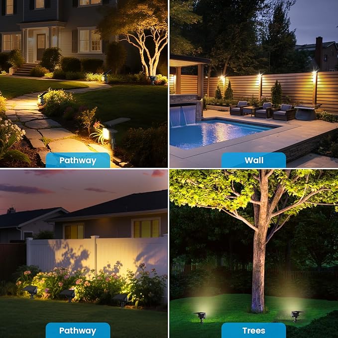 VOLISUN Solar Spotlight Outdoor, IP67 Waterproof Solar Landscape Spot Lights,Uplights for Yard Garden Pathway - 4 Pack (Warm White) 27 LED 3 Lighting Modes