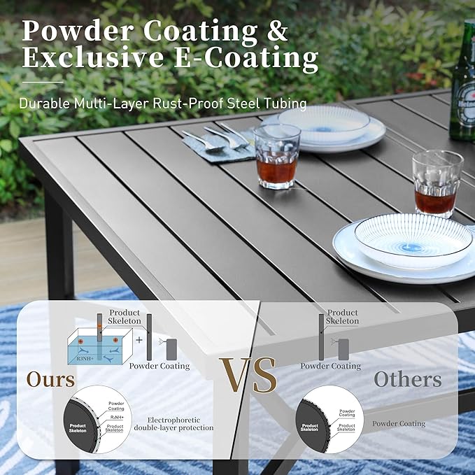 83" Patio Table for 8,Large Rectangle Patio Dining Table with Umbrella Hole,E-Coating and Powder Coating Steel Frame Metal Outdoor Patio Table for Garden Backyard Lawn Yard