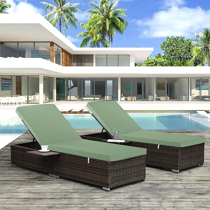 Chaise Lounge Cushion Outdoor, Waterproof and Stain-Resistant Lounge Deck Reclining Chair Cushions for Patio Furniture Lawn Pool Resort Hotel, 80x26x3 Inch, Set of 4, Sage Green