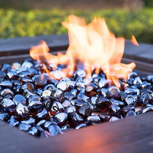 Fire Glass Diamond 1 Inch Fire Pit Glass Rocks for Propane or Gas Fire Pit 10 Pounds Amber Luster (Gift Package))