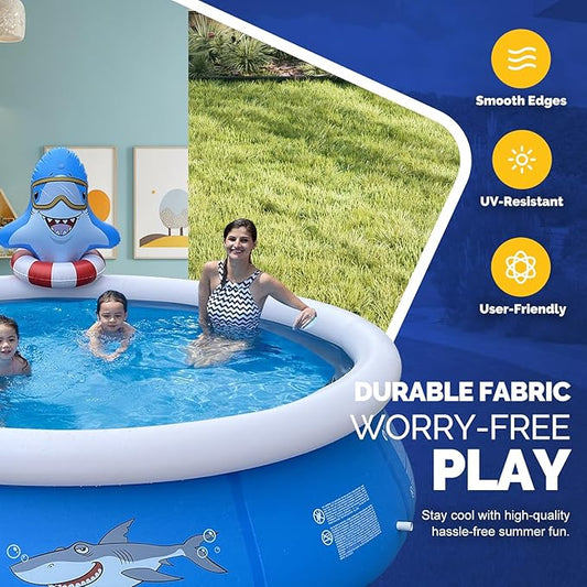DIMAR GARDEN 10ft x 30in Inflatable Swimming Spray Pool, Outdoor Round Air Top Ring Shark Pools