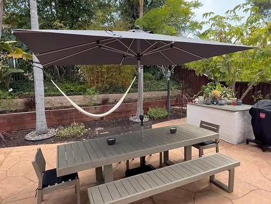 PURPLE LEAF 6.5' x 10' Rectangle Outdoor Umbrella for Patio with Tilt Adjustment, Patio Table Umbrella for 3 Year Fade Resistant, Aluminum Pool Market Umbrella for Deck Garden, Patio, or Lawn
