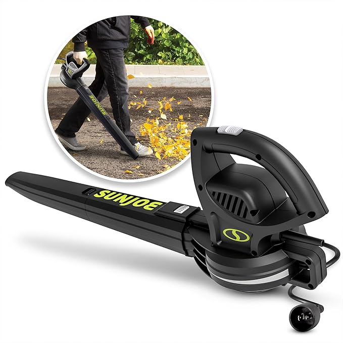 Sun Joe Corded Electric Leaf Blower Machine, 155 MPH, 260 CFM, 6-Amp Motor, Black - Portable and Lightweight Gardening Equipment for Yard Care and Lawn Maintenance, SBJ597E.