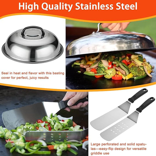 DY DECENT FAMILY 40PCS Griddle Accessories Kit, Flat Top Grill Accessories Set for Outdoor Barbecue. Griddle Accessories Set with Basting Cover, Spatula, Scraper, Burger Press, Tongs, Cleaning Kit