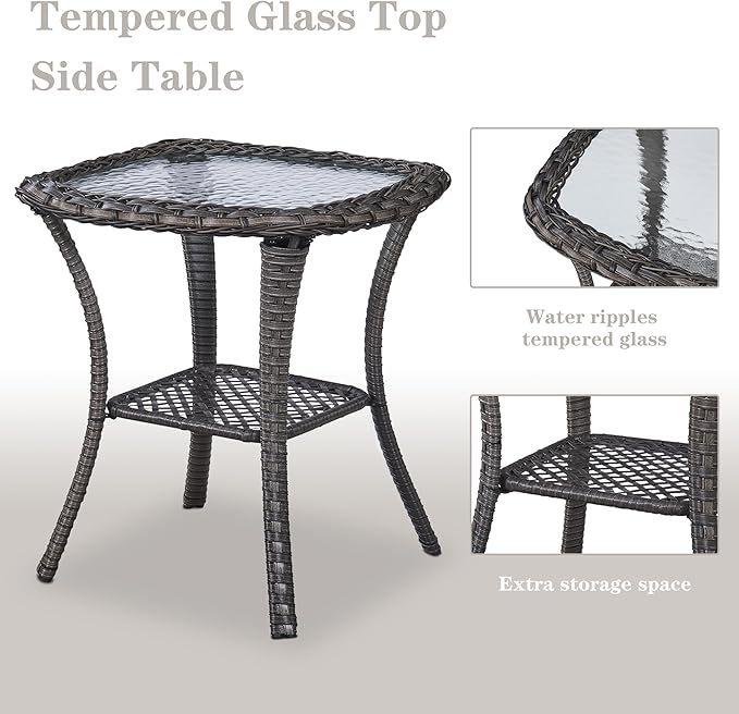 Belord Outdoor Swivel Rcoker Patio Chair - 3 Pieces Wicker Swivel Glider Chairs with Side Table, Patio Furniture Set for Porch Deck Balcony Garden