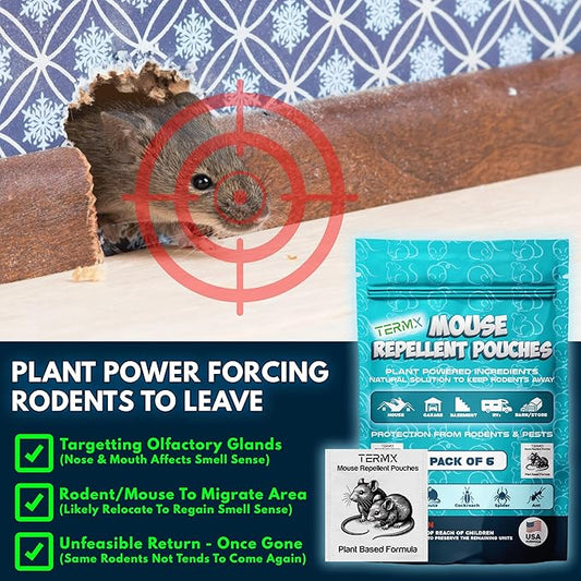 6Pack Natural Mouse Repellent Pouches Botanical Mice Repellent Pouches Vamoose Rodent-Repelling Pouches for Indoor and Outdoor Pest Control Pouches for Home Attic Office Shed Storage/RV