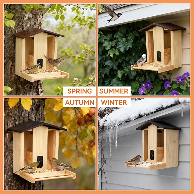 Intoo Lifes Smart Bird Feeder with Camera Solar Powered for Outdoors - 2.5K HD Wireless Birds Watching Camera, AI Identify Species,Auto Capture Birds Videos.Ideal Gift for Christmas,Bird Lover,Mom