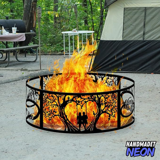 Personalized Heart Infinity Fire Pit Ring 360 Degree, Custom Name Metal Outdoor Campfire Pits, Fireplace, Bonfire, BBQ Garden Decor, Romantic Wedding Gifts for Couples, Soulmate