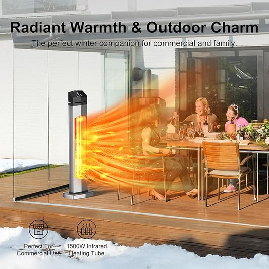 Outdoor Heaters for Patio,1500W Electric Infrared Radiant Heater with Remote,37IN Portable Tower Space Heater with 12H Timer,Tip-over Protection for Garage,Backyard,Porch,Indoor,Silver-gray
